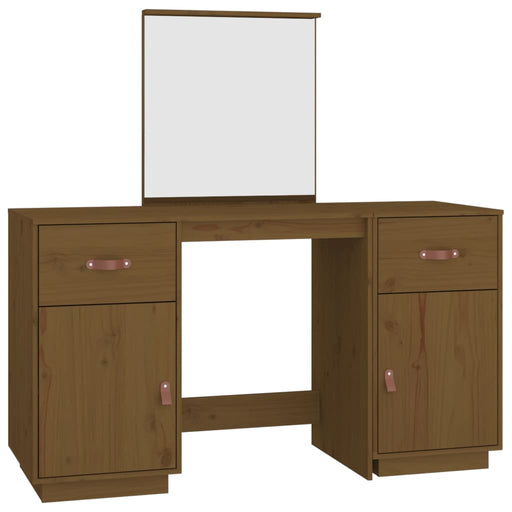Dressing Table Set with a Mirror Honey Brown Solid Wood Pine.