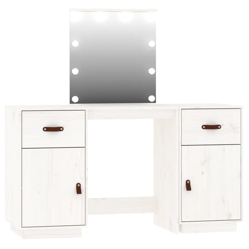 Dressing Table Set with LED White Solid Wood Pine.
