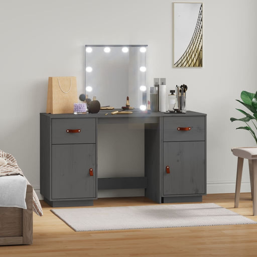 Dressing Table Set with LED Grey Solid Wood Pine.