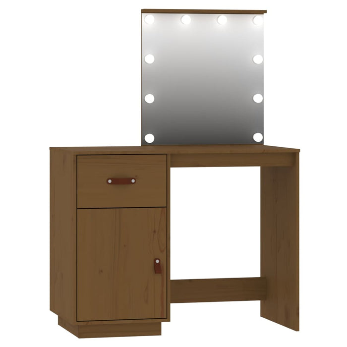 Dressing Table Set with LED Honey Brown Solid Wood Pine.