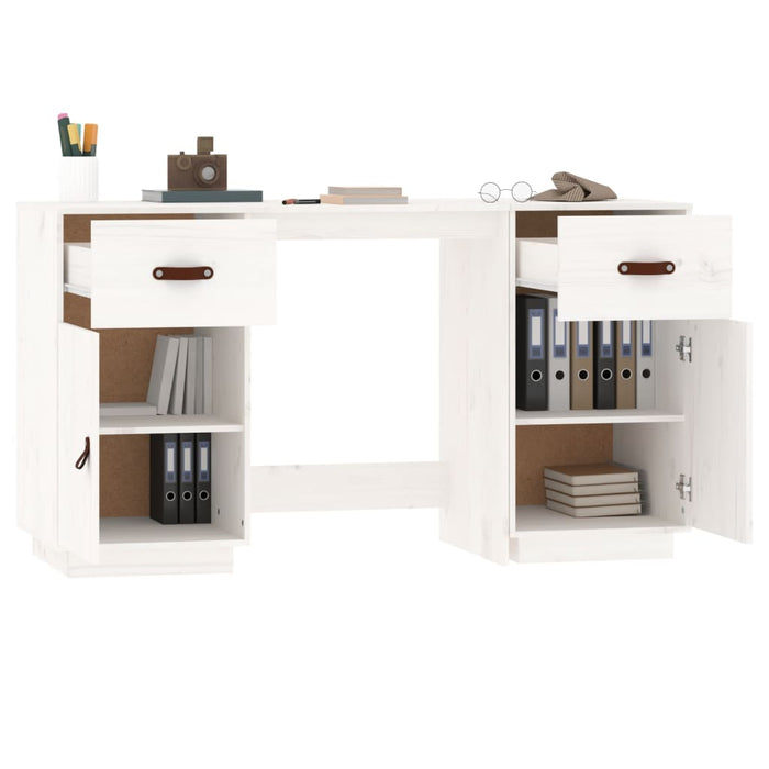 Desk with Cabinets White 135x50x75 cm Solid Wood Pine.