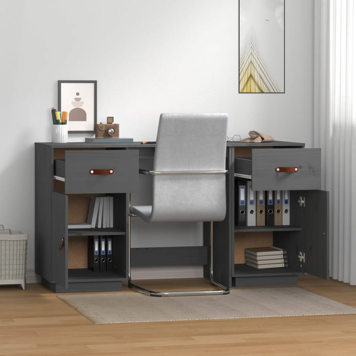 Desk with Cabinets Grey 135x50x75 cm Solid Wood Pine.