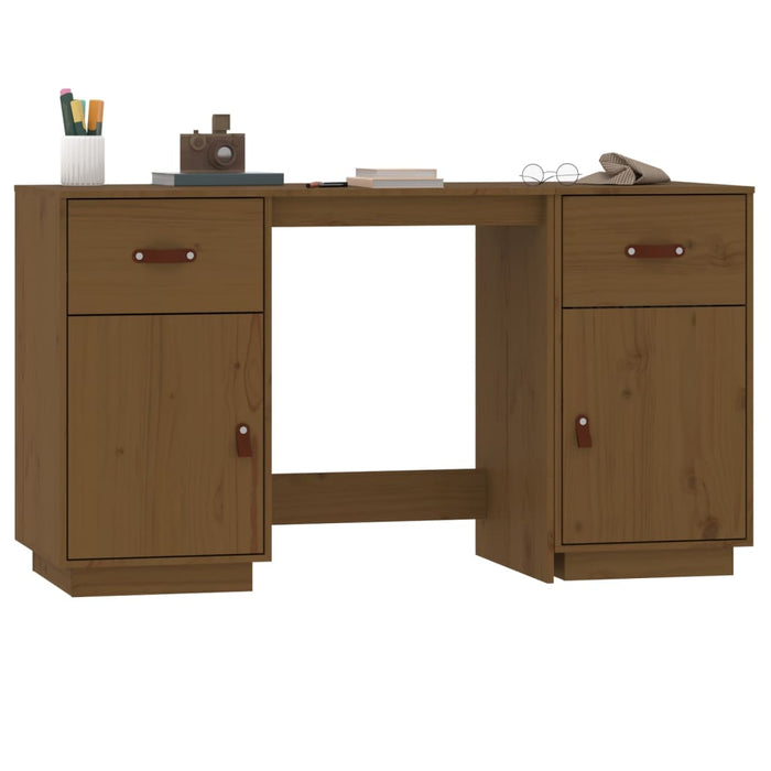 Desk with Cabinets Honey Brown 135x50x75 cm Solid Wood Pine.