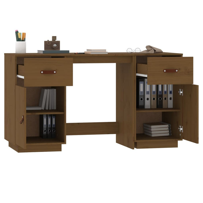 Desk with Cabinets Honey Brown 135x50x75 cm Solid Wood Pine.