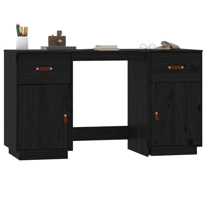 Desk with Cabinets Black 135x50x75 cm Solid Wood Pine.