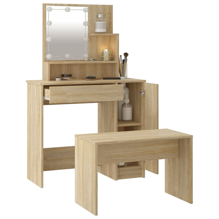 Dressing Table Set with LED Sonoma Oak Engineered Wood