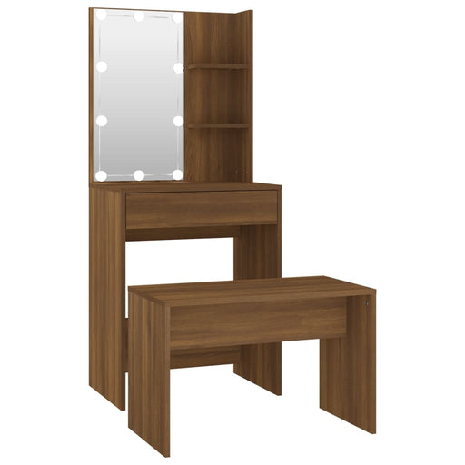 Dressing Table Set with LED Brown Oak Engineered Wood.