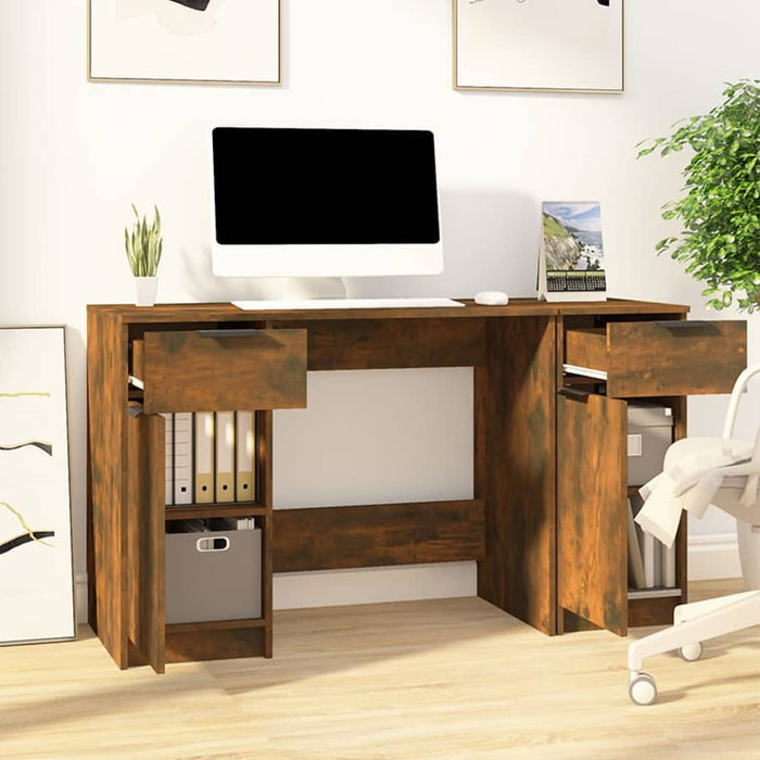 Desk with Side Cabinet Smoked Oak Engineered Wood.