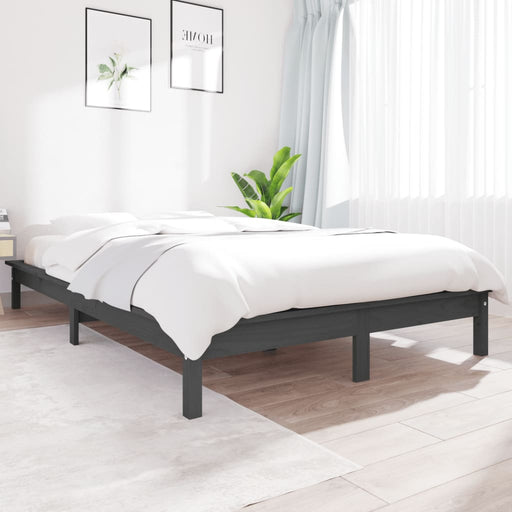 Bed Frame Grey 150x200 cm Solid Wood Pine 5FT King Size.