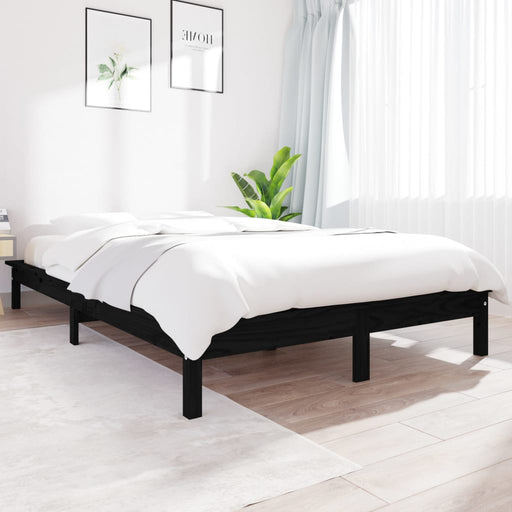 Bed Frame Black 150x200 cm Solid Wood Pine 5FT King Size.
