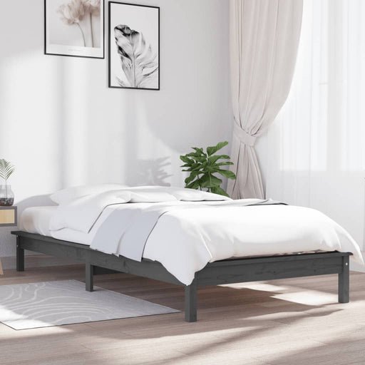 Bed Frame Grey 90x190 cm Solid Wood Pine 3FT Single.