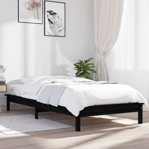 Bed Frame Black 90x190 cm Solid Wood Pine 3FT Single.