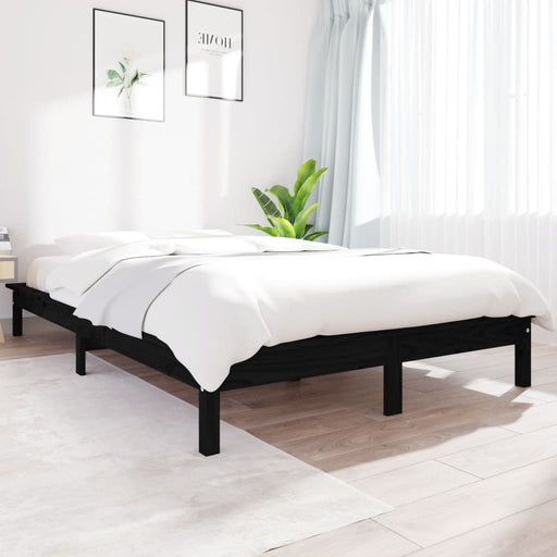 Bed Frame Black 120x190 cm Solid Wood Pine 4FT Small Double.