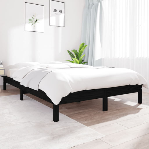 Bed Frame Black 140x190 cm Solid Wood Pine.