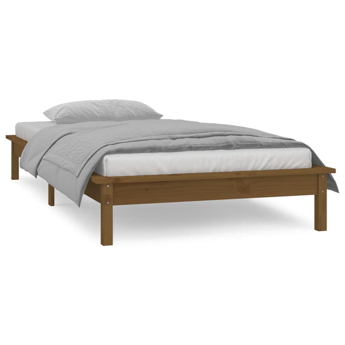 LED Bed Frame Honey Brown 90x200 cm Solid Wood.