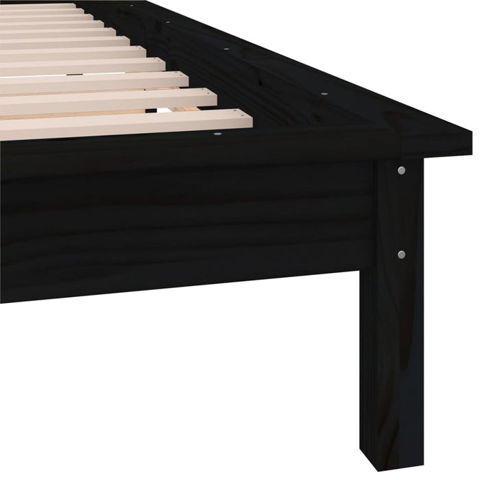 LED Bed Frame Black 90x200 cm Solid Wood.