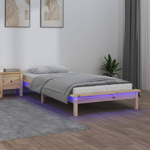 LED Bed Frame 100x200 cm Solid Wood.