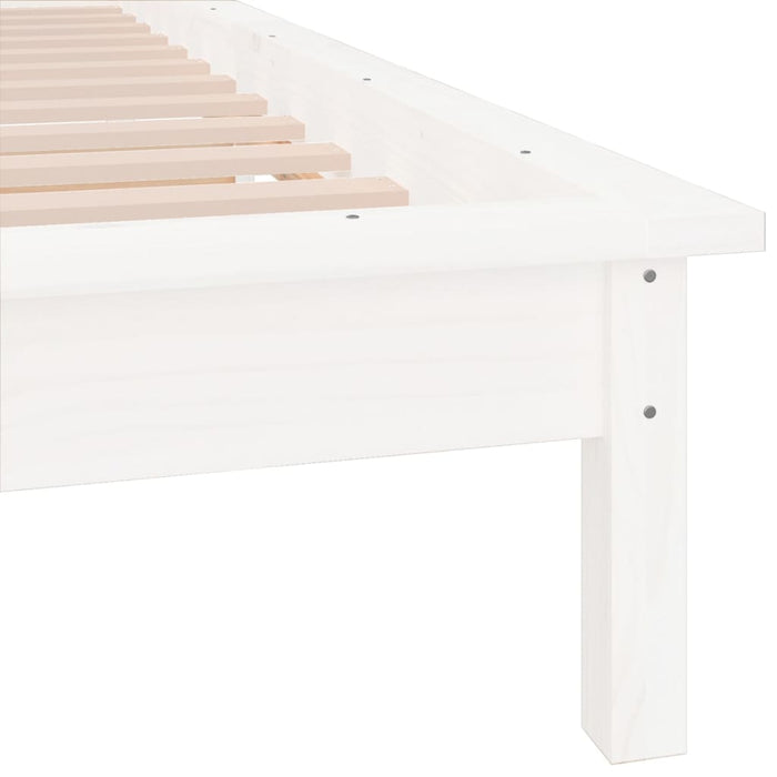 LED Bed Frame White 100x200 cm Solid Wood.