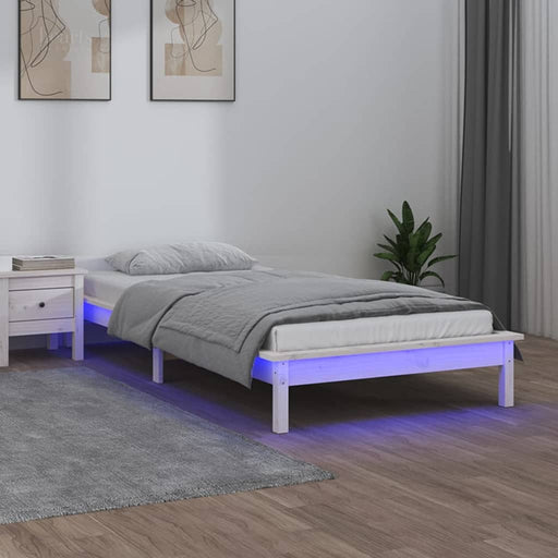 LED Bed Frame White 100x200 cm Solid Wood.