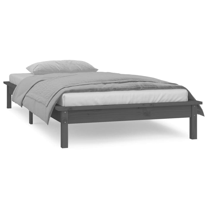 LED Bed Frame Grey 100x200 cm Solid Wood.