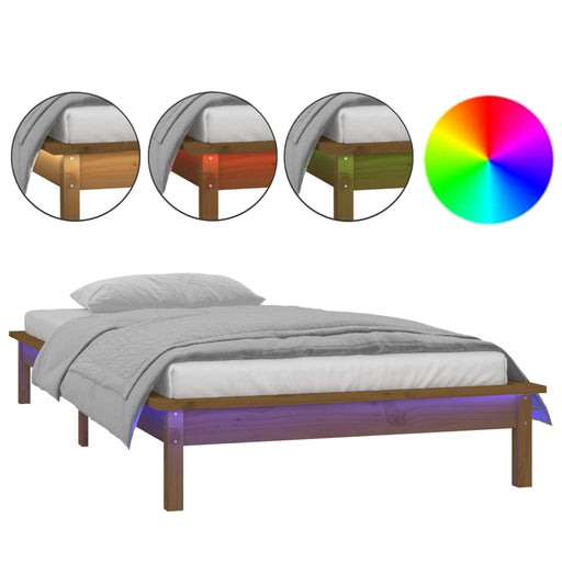 LED Bed Frame Honey Brown 100x200 cm Solid Wood.