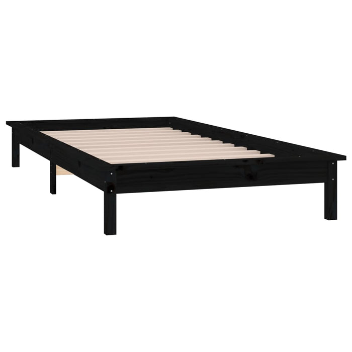 LED Bed Frame Black 100x200 cm Solid Wood.
