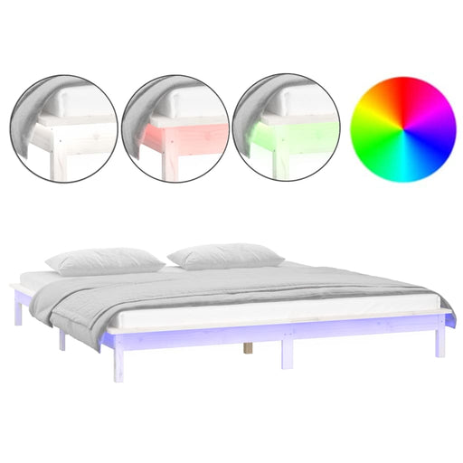 LED Bed Frame White 120x200 cm Solid Wood.