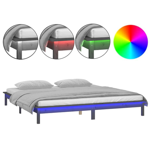 LED Bed Frame Grey 120x200 cm Solid Wood.
