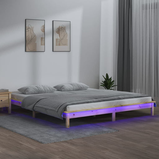 LED Bed Frame 150x200 cm 5FT King Size Solid Wood.