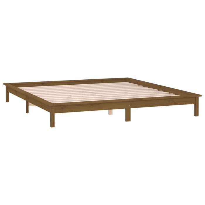 LED Bed Frame Honey Brown 150x200 cm 5FT King Size Solid Wood.