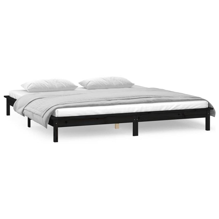 LED Bed Frame Black 150x200 cm 5FT King Size Solid Wood.