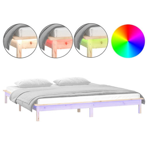 LED Bed Frame 160x200 cm Solid Wood.