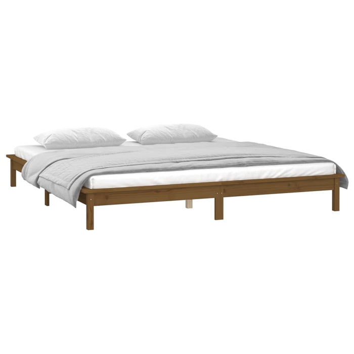 LED Bed Frame Honey Brown 160x200 cm Solid Wood.