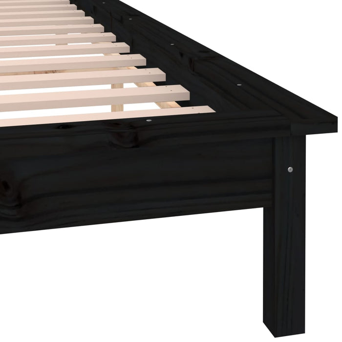 LED Bed Frame Black 160x200 cm Solid Wood.