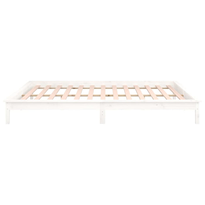 LED Bed Frame White 200x200 cm Solid Wood.