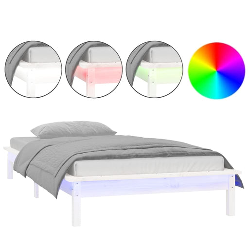 LED Bed Frame White 75x190 cm 2FT6 Small Single Solid Wood.