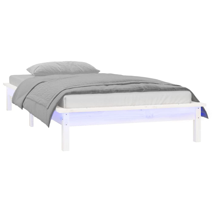 LED Bed Frame White 75x190 cm 2FT6 Small Single Solid Wood.