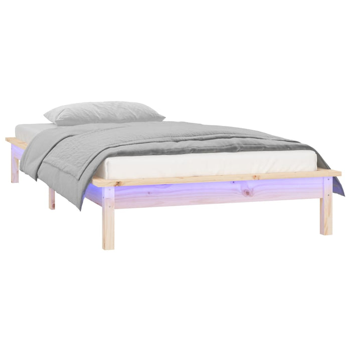 LED Bed Frame 90x190 cm 3FT Single Solid Wood.