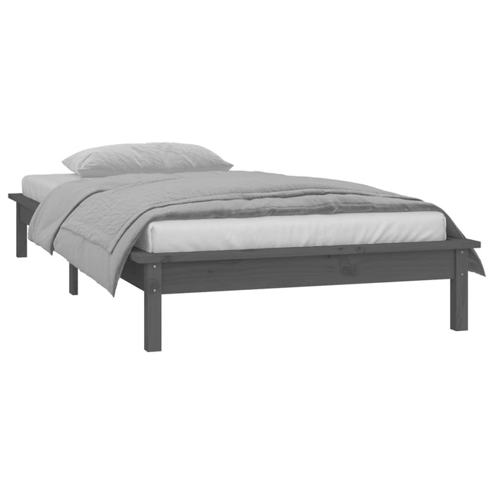 LED Bed Frame Grey 90x190 cm 3FT Single Solid Wood.