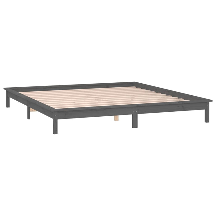 LED Bed Frame Grey 120x190 cm 4FT Small Double Solid Wood.