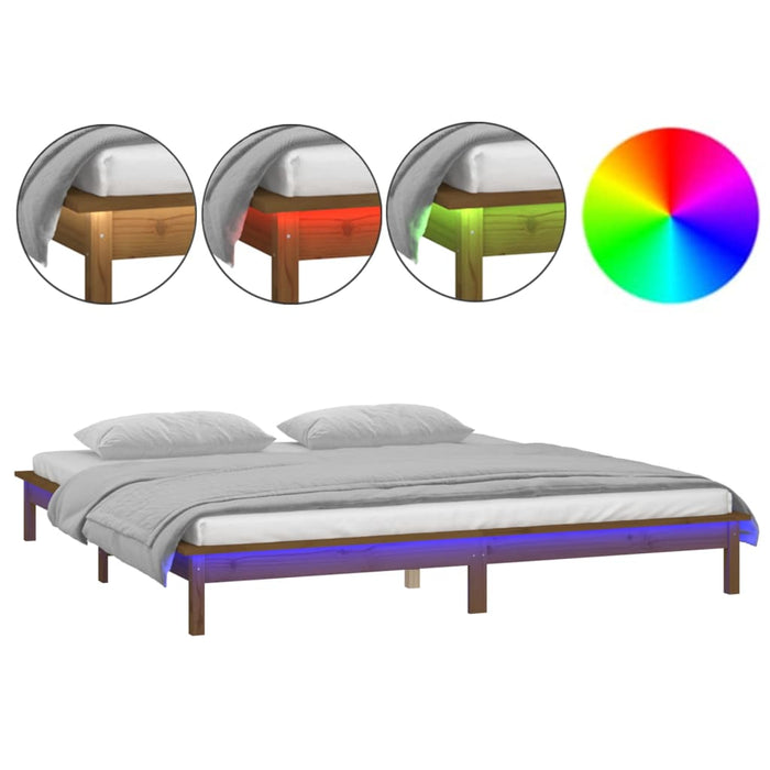 LED Bed Frame Honey Brown 120x190cm 4FT Small Double Solid Wood.