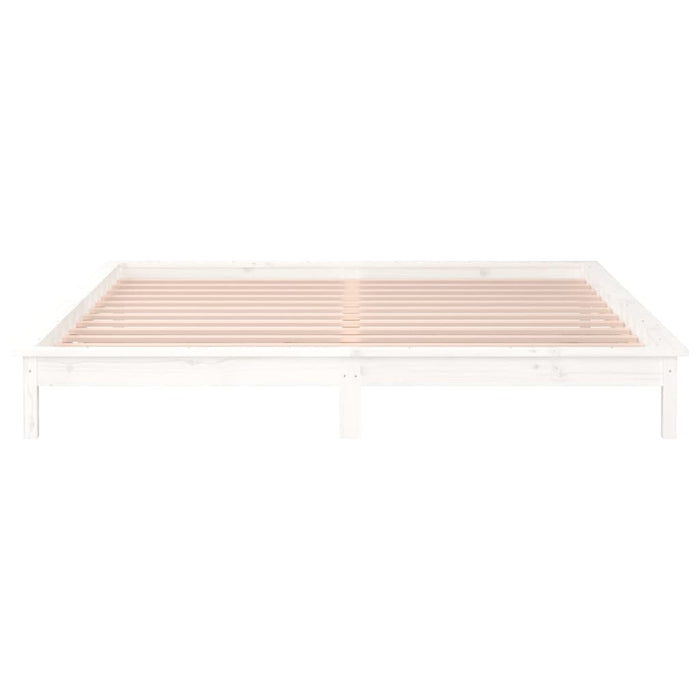 LED Bed Frame White 135x190 cm 4FT6 Double Solid Wood.