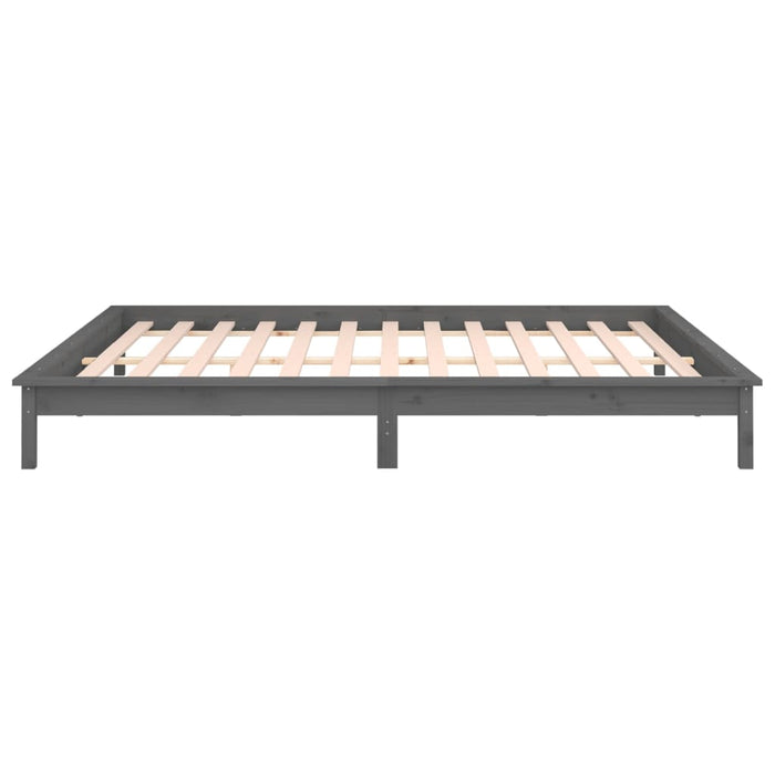 LED Bed Frame Grey 135x190 cm 4FT6 Double Solid Wood.