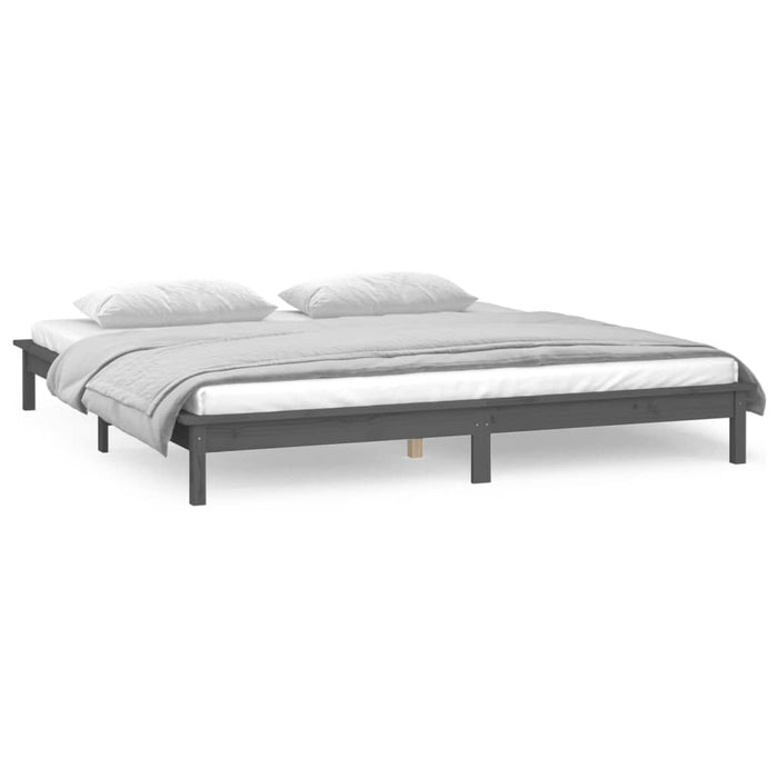 LED Bed Frame Grey 140x190 cm Solid Wood.