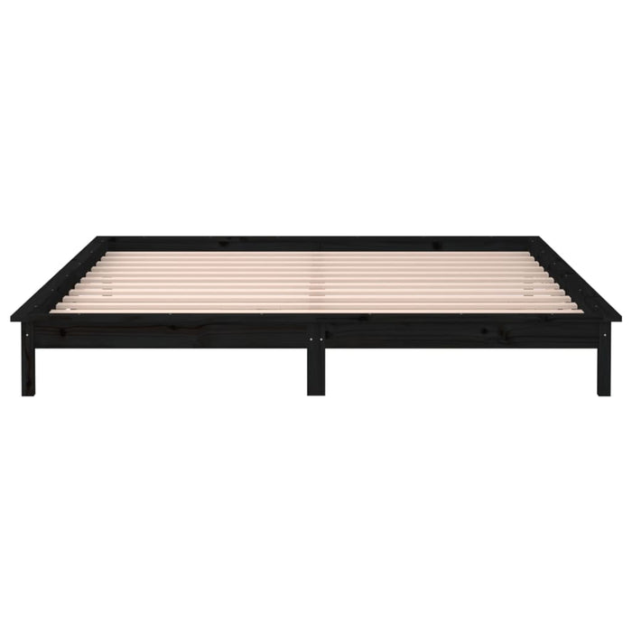 LED Bed Frame Black 140x190 cm Solid Wood.