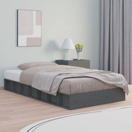 Bed Frame Grey 140x190 cm Solid Wood.