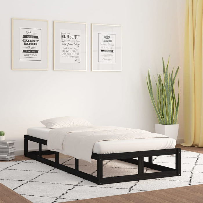 Bed Frame Black Solid Wood 90 cm