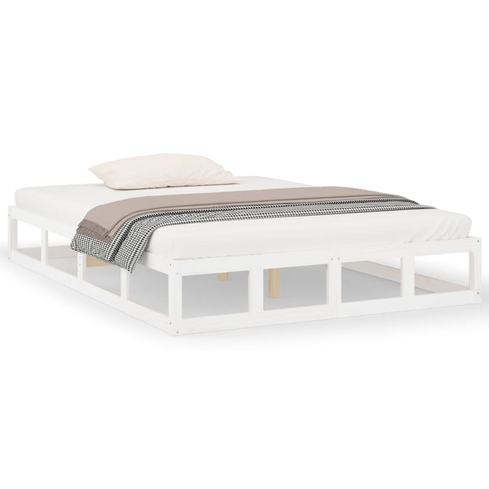 Bed Frame White 150x200 cm 5FT King Size Solid Wood.