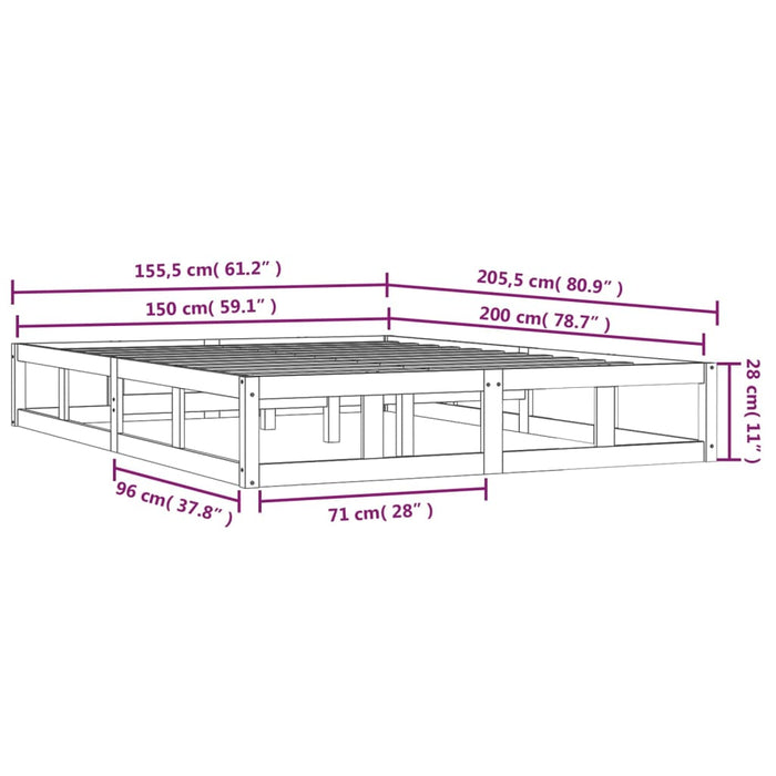 Bed Frame White 150x200 cm 5FT King Size Solid Wood.