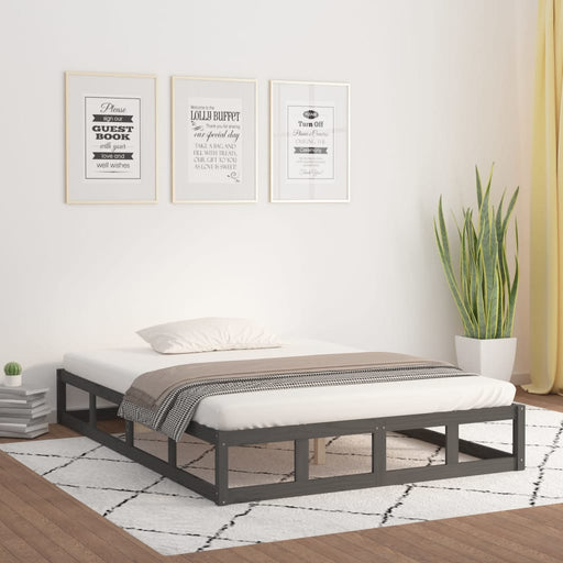 Bed Frame Grey 150x200 cm 5FT King Size Solid Wood.